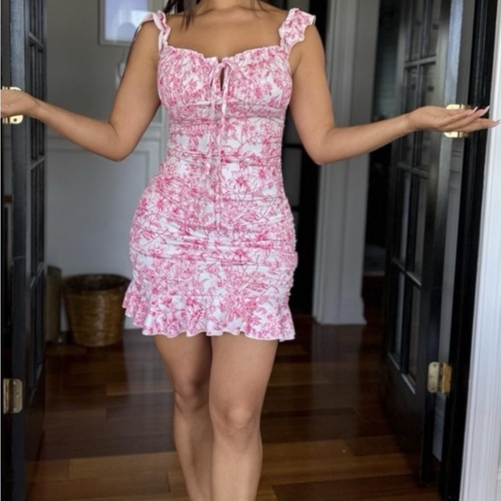 Floral Pink Ruffle Dress - Picture 4 of 9